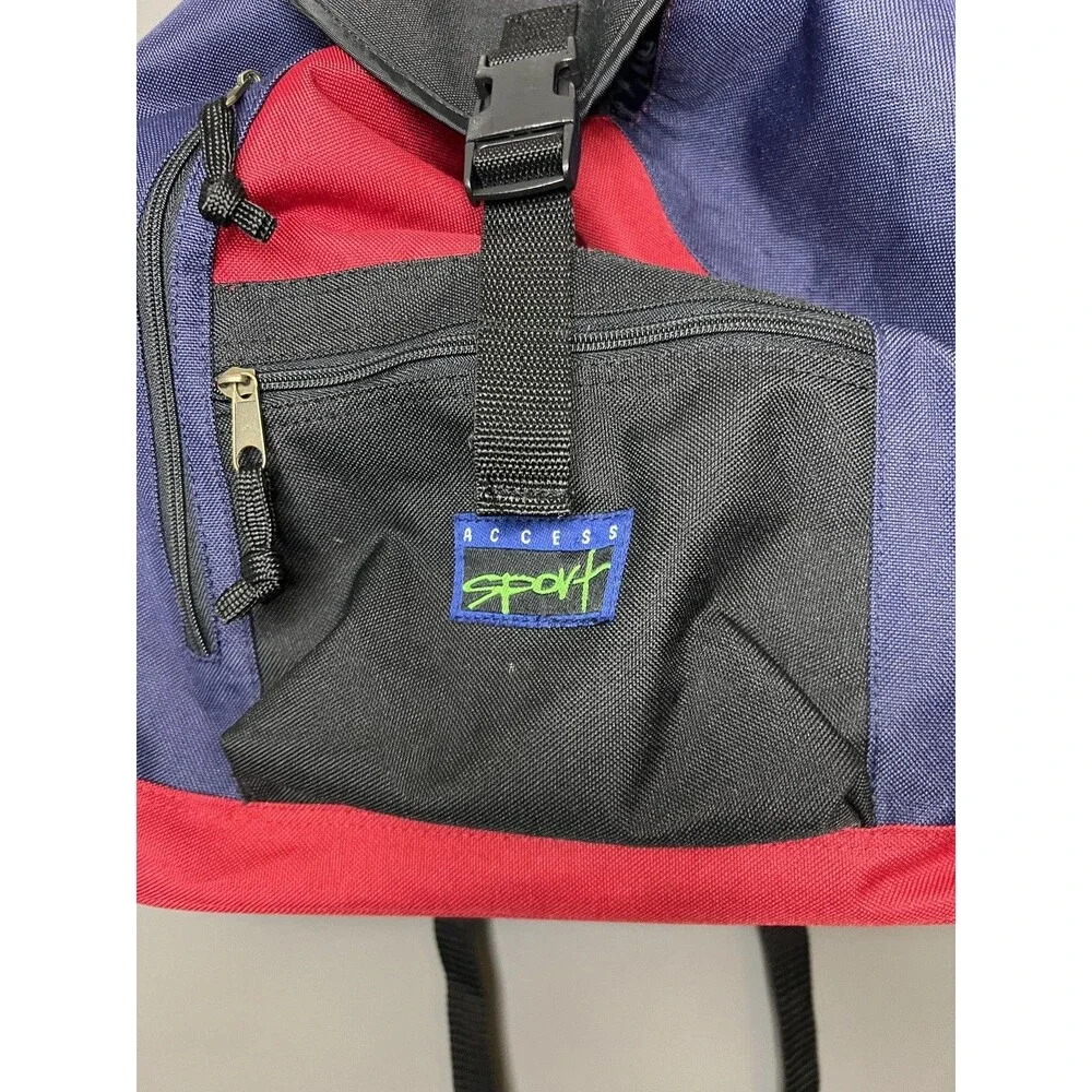 Vintage Access Sport Backpack Red Blue Black Drawstring Classic Daypack 90s Bag